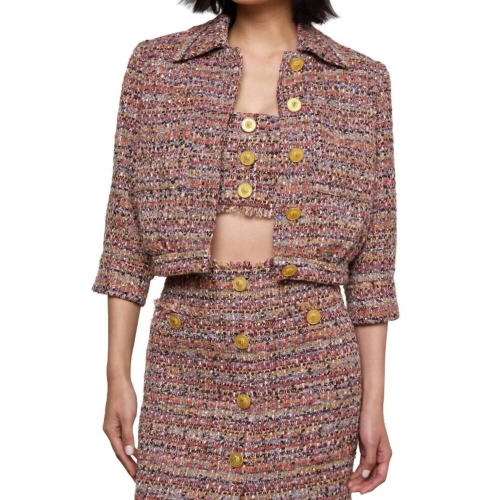 NEW L'AGENCE jia crop 3/4 sleeve jacket in multicolor